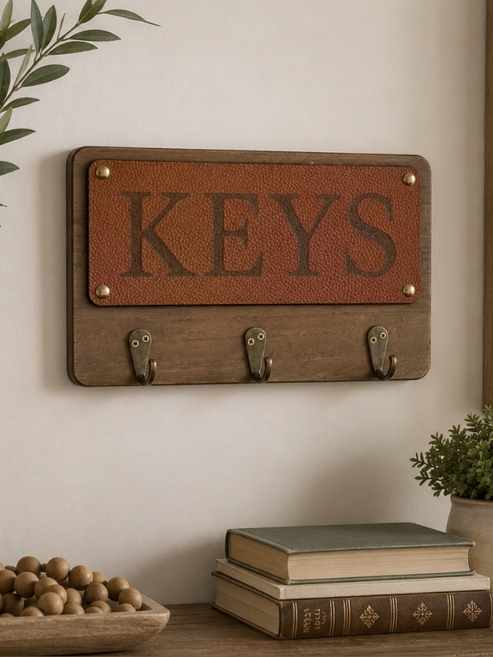 Willow Spring Keys Wall Hook Rack | 3 Hook Entryway Organizer | Farmhouse Decor